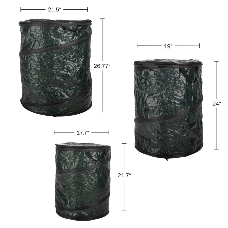 Wakeman Outdoors 3 Piece Collapsible Trash Can Camping Essentials - Outdoor Portable Pop Up Trash Cans for Parties, Laundry Hamper or Collapsible Yard Waste Bag/Leaf Bin