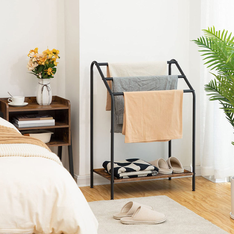 Rustic Brown and Black Freestanding 3-Tier Towel Rack