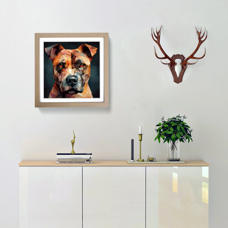 Staffordshire Bull Terrier Cubism - Single Picture Frame Print on Wood, Oak