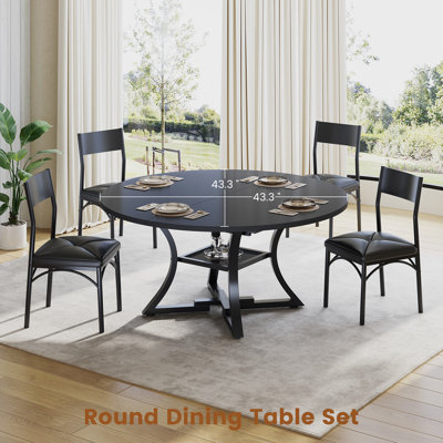 Round Extendable Dining Table Set For 4-6 People
