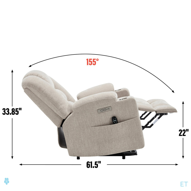 Power Lift Recliner Chair With Massage And Heat For Elderly, Overstuffed Wide Recliners, Heavy Duty Motion Mechanism With USB And Type C Ports, 2 Steel Cup Holders