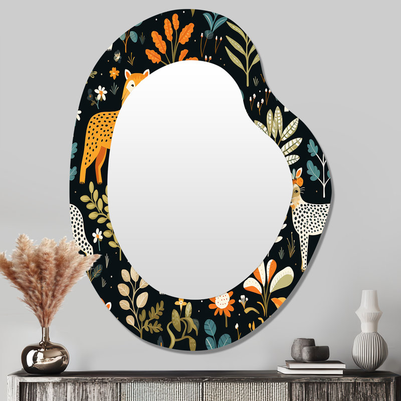 Safari, motif tropical pour enfants - miroir décoratif asymétrique imprimé animal, miroir mural de forme unique décontracté, impression d'art en métal