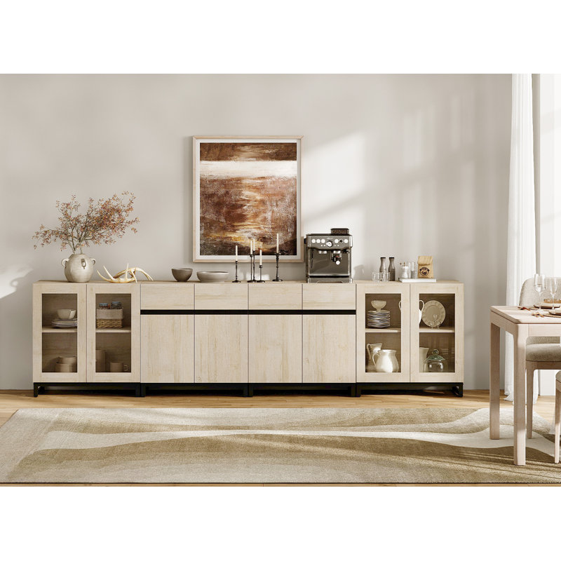 Modern Sideboard With Adjustable Shelves, 4 In 1 Storage Cabinet With Glass Doors, Coffee Bar Cabinet For Living Room, Kitchen