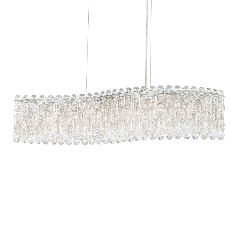 Sarella 7 Light 33in Linear Chandelier in Polished Stainless Steel with Clear Radiance Crystals, Antique Silver, Czech