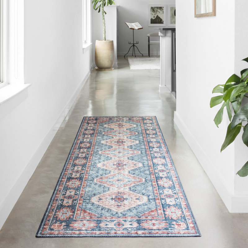 Tapis turquoise / terre cuite Gelo, Tapis de couloir 2 pi 6 po x 10 pi