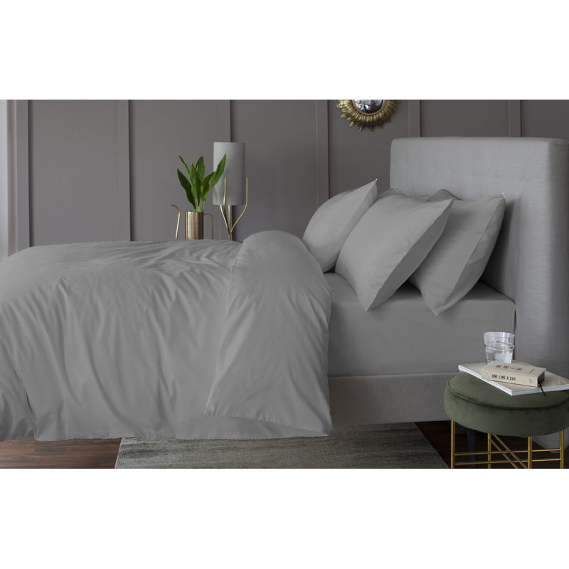 Cotton Solid Colour Duvet Cover Set with Pillowcases Included, Single - 1 Standard Pillowcase, Silver