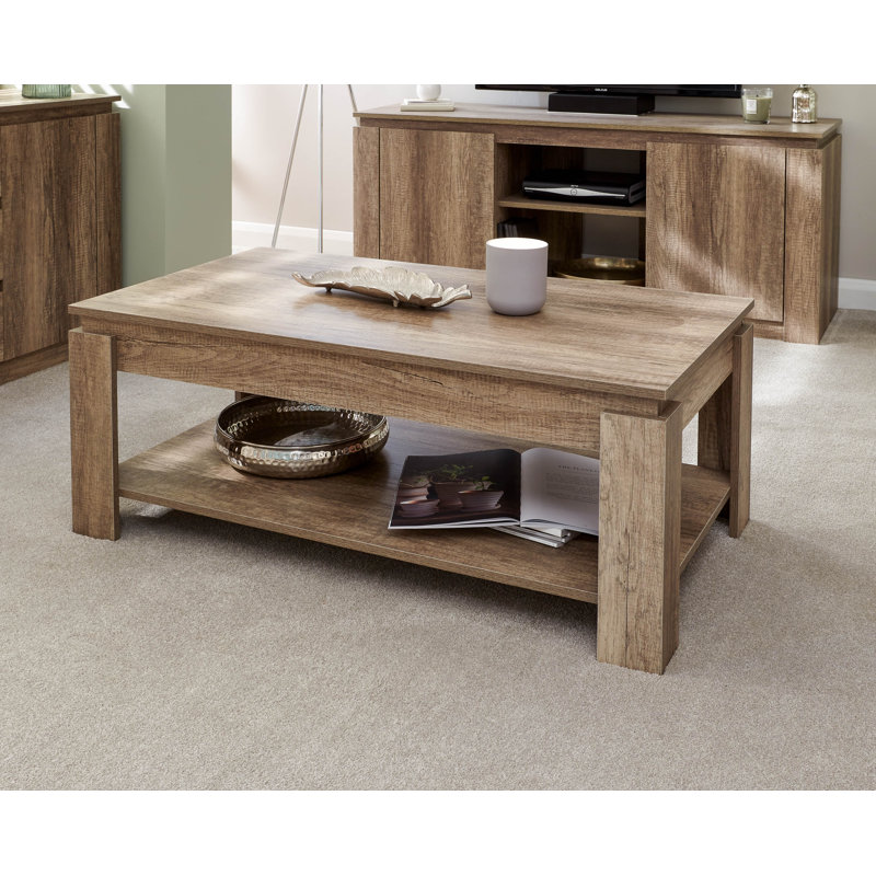 Allred Four Leg Coffee Table with Storage, Oak