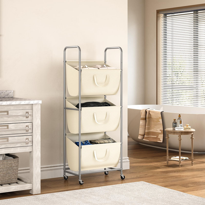 120L Vertical Rolling Laundry Hamper With Removable Bags, 3 Section Laundry Baskets With Wheels, Space-Saving 3 Tier Laundry Sorter For Small Spaces, Dorm, Bedroom, Bathroom, Laundry Room