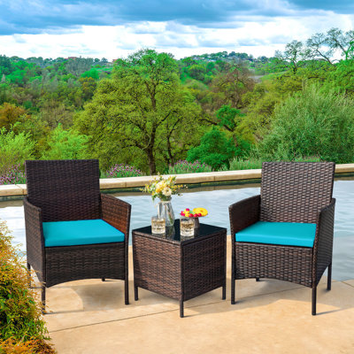 Jagger 3-Piece Seating Group with Cushions and Tempered Glass Top Table