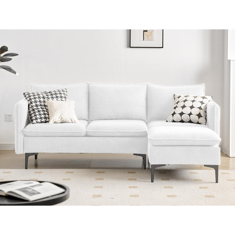 Canapé modulaire rembourré 2 pièces Waynesfield, Velours ourson blanc