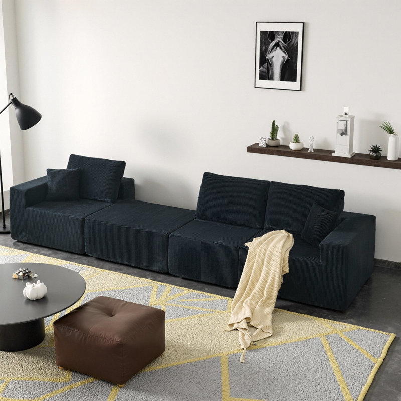 Canapé modulaire 110 po avec repose-pieds Cloud, Polyester noir