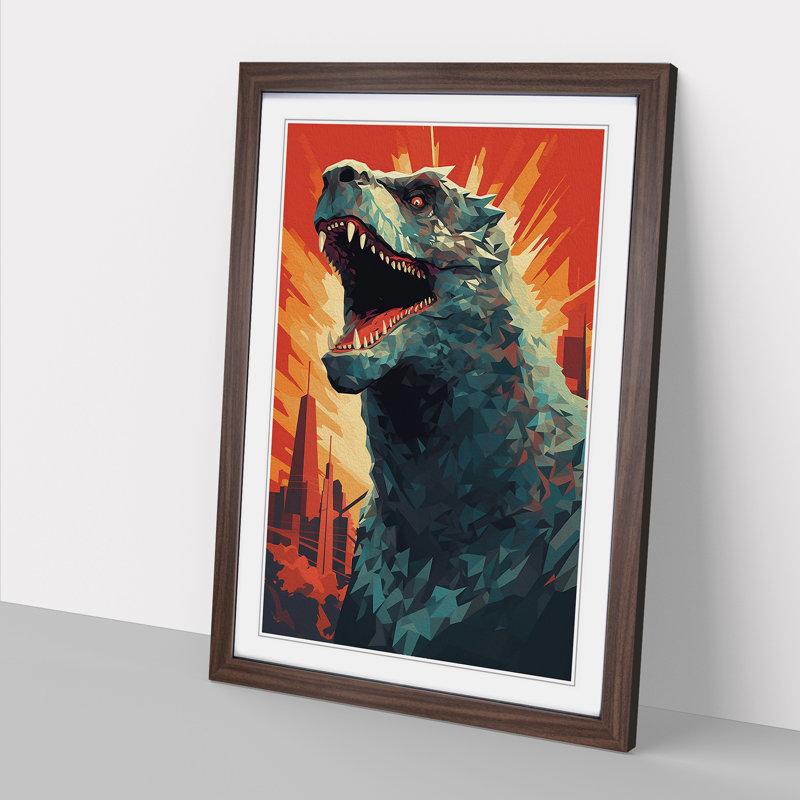 XYZ-FRM-V1223-3447 Godzilla Geometric - 31022 Piece Single Picture Frame Print on Wood