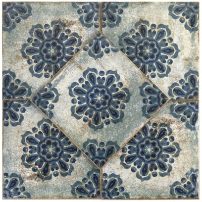 Angela Harris Dunmore 8x8 Polished Hand Painted Look Ceramic Tile