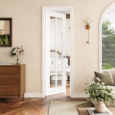 24" X 80" 10-Lite Clear Glass Interior Prehung Door With Silver Hinges, Clear Glass Door Slab With Frame, Interior Door As Pantry Door, Bedroom Door, Laundry Door, Closet Doors, Room Doors, Left Hand