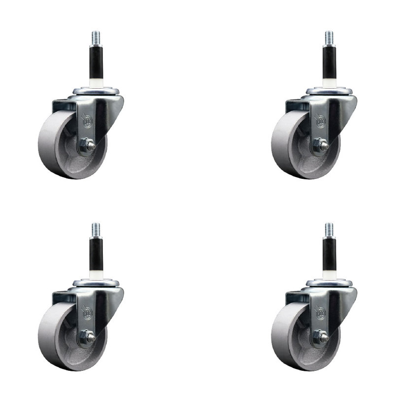 Ensemble de roulettes semi-pivotantes à tige pivotante semi-en acier SCC NB 3 po x 7/8 po