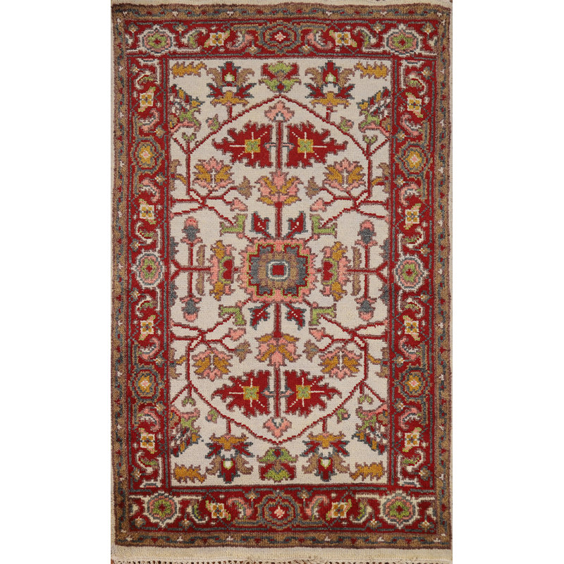 Floral Wool Ivory Oushak Indian Rug 3x5