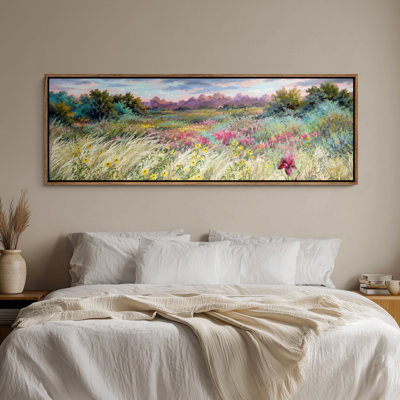 Large Framed Canvas Wall Art - Colorful Wildflower Meadow Landscape Decor - 60"x20", 60"x30"