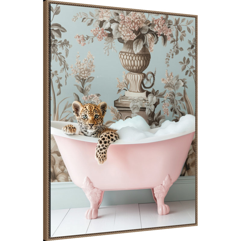 «Leopard Pink Bubble Bath» par Hostetter, reproduction d'art sur toile encadrée, H 42 po x l 32 po