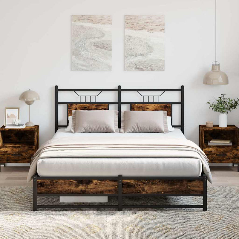 Bed Frame Without Mattress Engineered Wood, Smoked Oak, European Double (140 x 200cm)