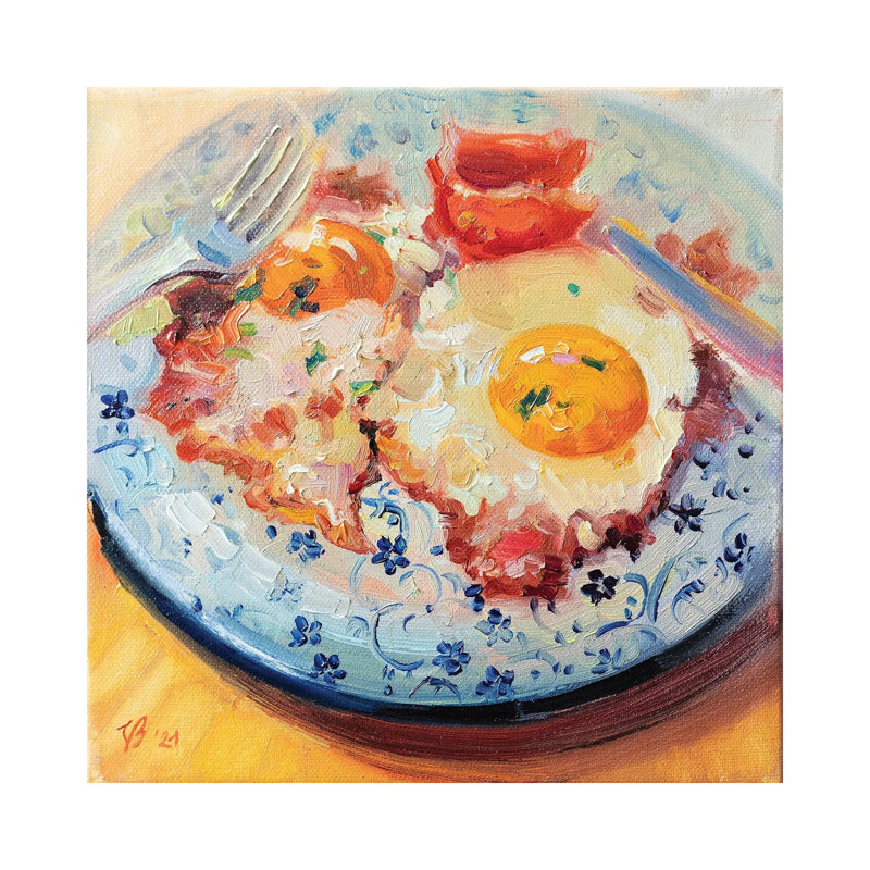 Bacon And Eggs by Katharina Valeeva - Wrapped Canvas Painting, 30.48 cm H x 30.48 cm W