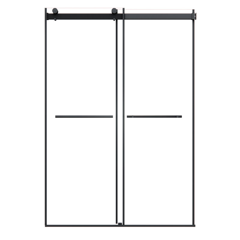 Porte de douche à rouleau exposée sans cadre de couleur noire mat avec verre transparent Belizzi l 52 po x H 76 po