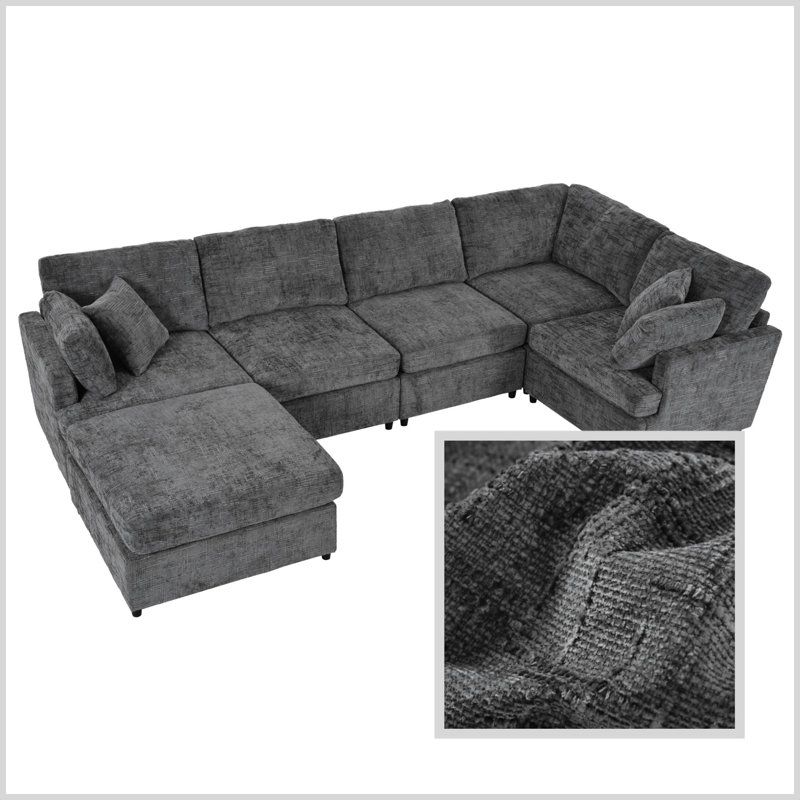 Domoni Upholstered L-Shaped Sectional Symmetrical, Gray Polyester