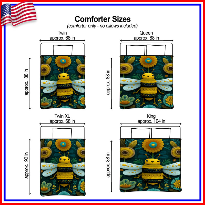 Yellow Bee With Flowers Comforter, King