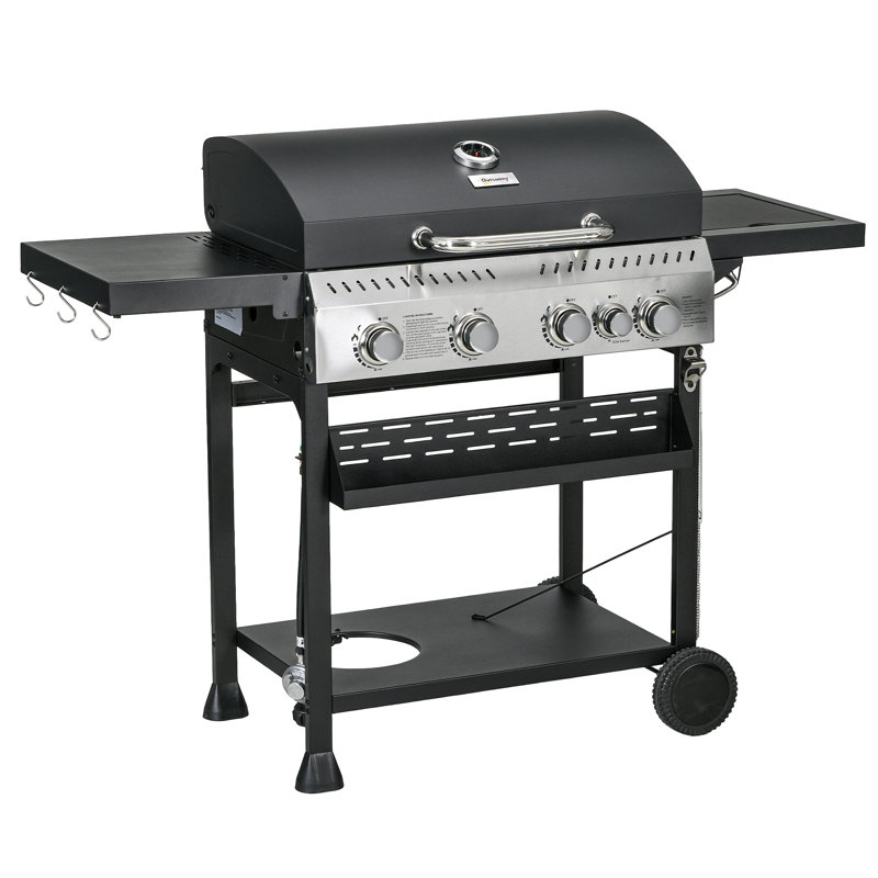 Barbecue d'extérieur au gaz 4 brûleurs au propane autoportant 4 000 BTU avec brûleur latéral