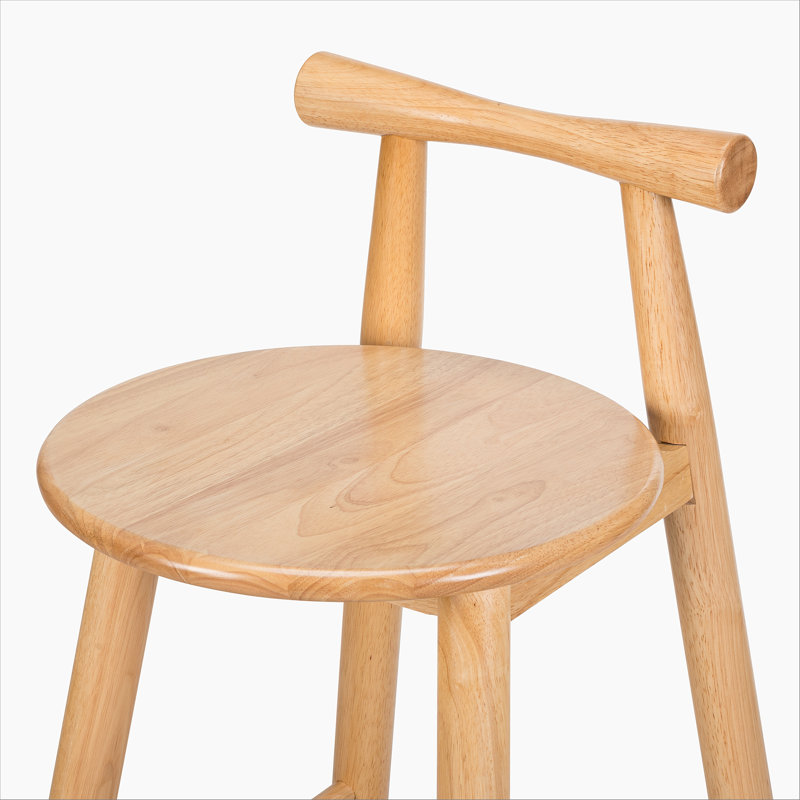 Tabouret de bar d'intérieur en bois d'hévéa, finition naturelle, ensemble de 2