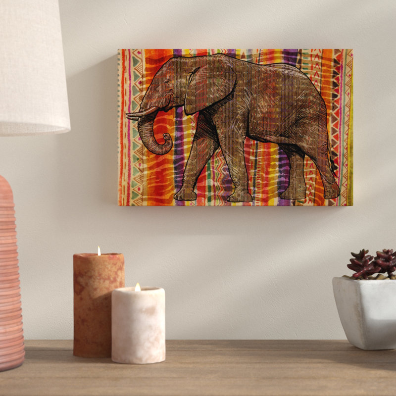 Tribal Elephant Animals - Impression sur toile, H 10 po x l 30 po x 1,5 po
