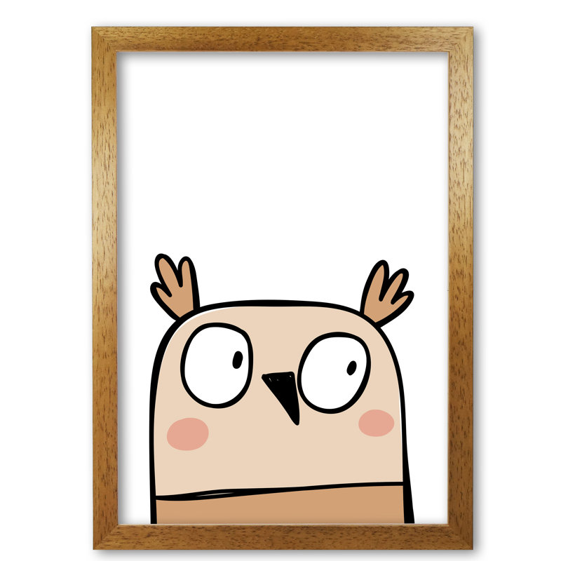 Scandi Owl - Painting, 60 cm H x 42 cm W x 5 cm D, Honey Oak Frame