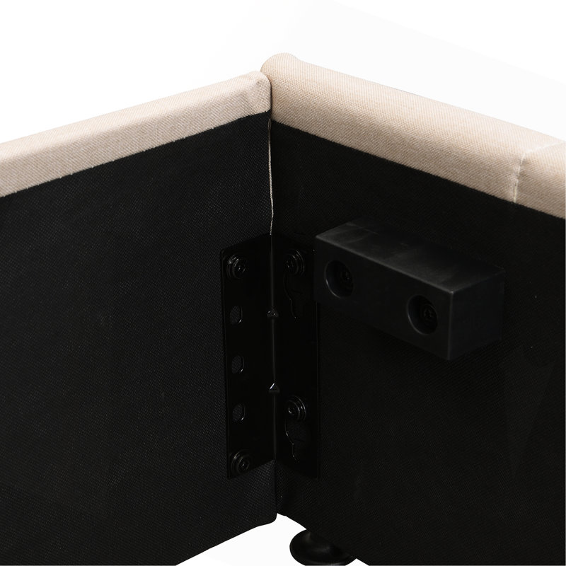Lit plateforme tapissier avec système de rangement hydraulique, Beige, Grand lit