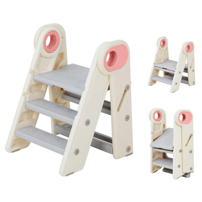 Foldable Toddler Step Stool with 3 Non-Slip Steps, Adjustable Kids Standing Tower with Handles, Stable Triangular Design, PE Bathroom Stool for Toddlers