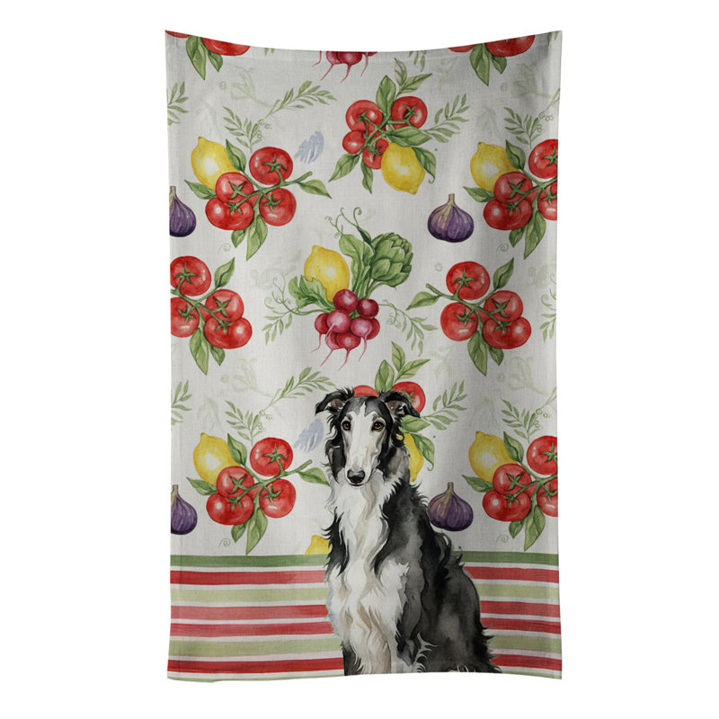 Black and White Borzoi Vegetables Kitchen Towel, Black/White Borzoi