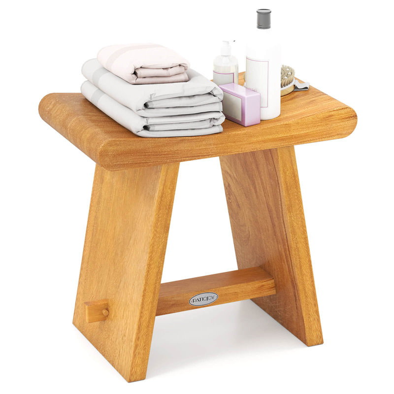 Tabouret de bain spa 19,5 "en teck avec siège incurvé pour salle de bain