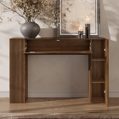 43.3" Fluted Console Table With Hidden Flip-down Drawer And Adjustable Shelves