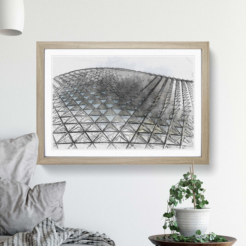 Architecture Sketch Vol.16 in Abstract - Picture Frame Drawing Print, 62cm H x 87cm W x 2cm D, Oak Framed