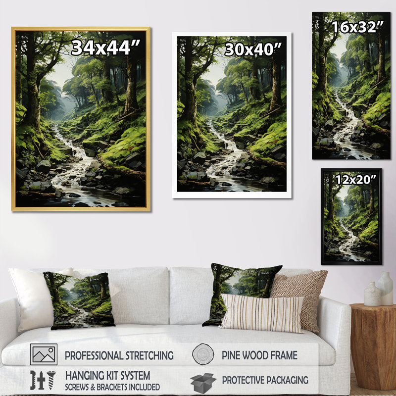 River Into Enchanted Woods, reproduction d'art sur toile, Cadre simple argenté, H 40 po x l 30 po x P 1,5 po