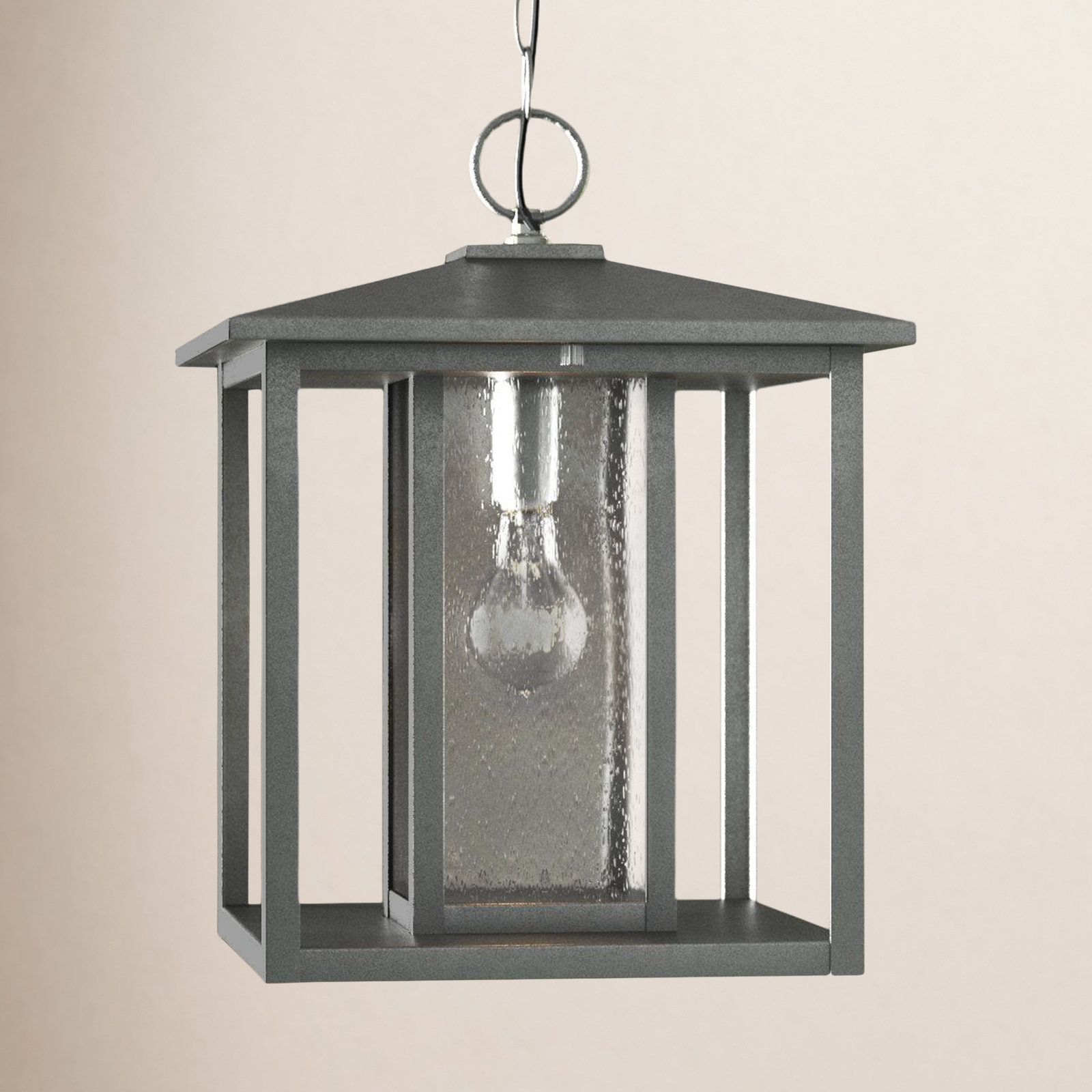 Vermont Seeded Outdoor Hanging Lantern, Weathered Pewter