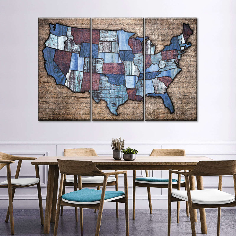«Wood Grain USA Map», reproduction sur toile, H 24 po x l 38 po x P 1,25 po