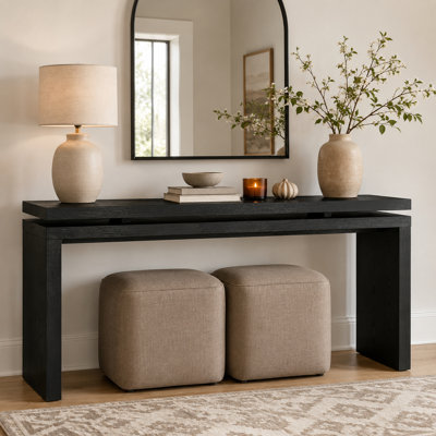 60" Farmhouse Console Table – Solid Wood & MDF Entryway Table(Black)