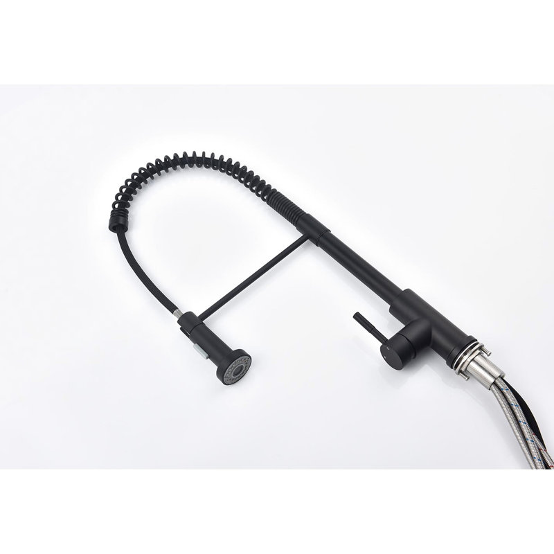 Matte Black Pull Down Kitchen Faucet, Stainless Steel Build, 360 Rotating Nozzle, Two Water Output Settings For Versatile Work Spring Loaded Faucet In Black, Steel, Applications