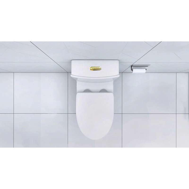 Elongated Toilet With Porcelain And Silent Flush System Flushing Long-Lasting Construction