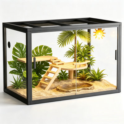 120 Gallon Reptile Terrarium, 4x2x2 FT Glass Reptile Tank Enclosure with Screen Top Ventilation, Reptile Habitats for Bearded Dragon, Lizard, Chameleon, Snake & Tropical Rainforest Habitat