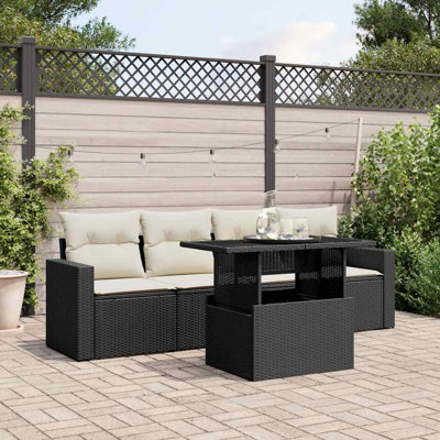 Ensemble de canapé de jardin Vidaxl noir avec coussins blanc crème
