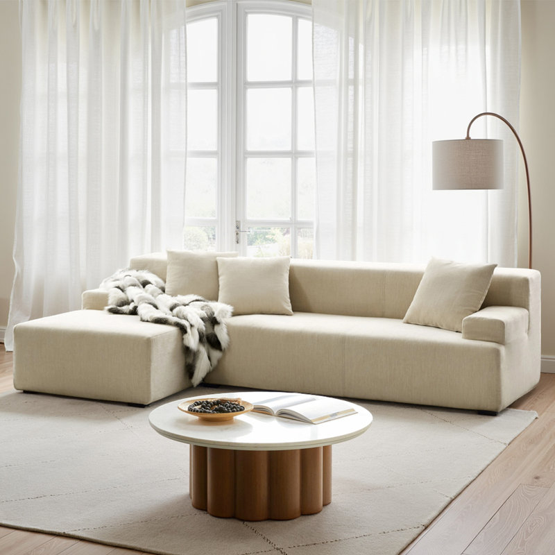 Canapé en nuage compressé avec coussin de 90 po sans assemblage requis, Polyester beige