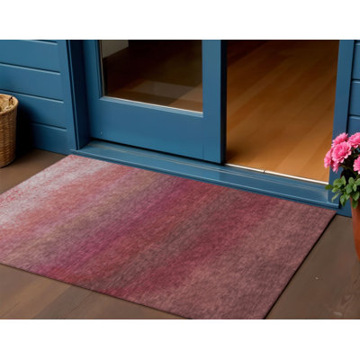Tapis intérieur lavable 3 pi x 5 pi rouge et rosé ombré