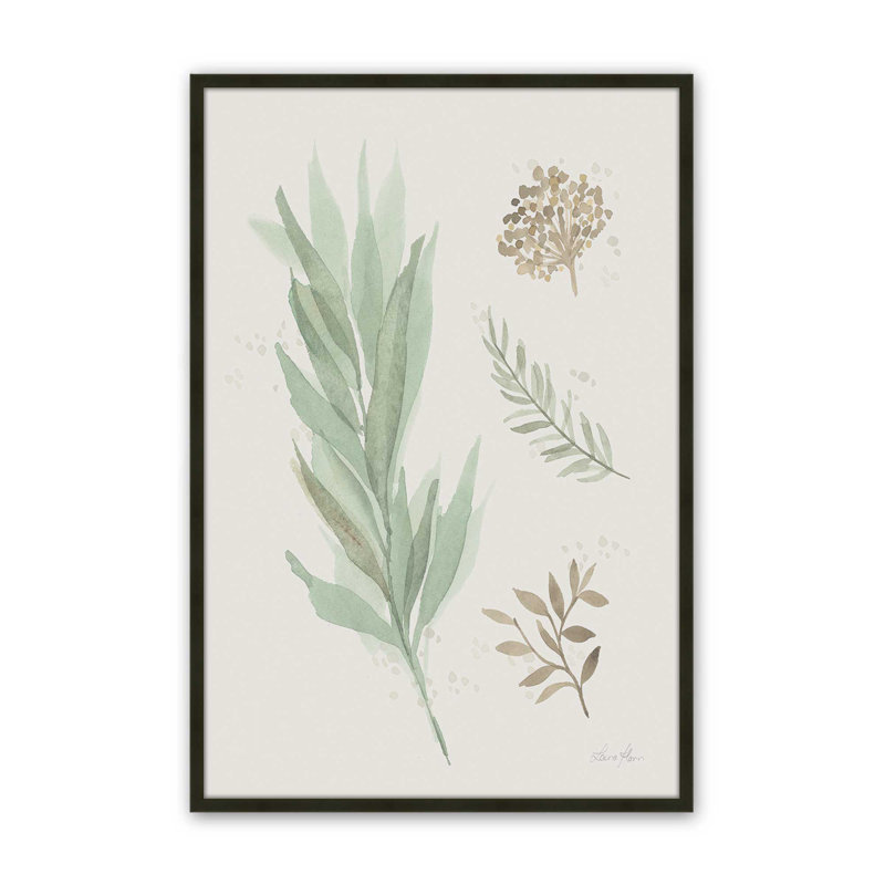 «Earthy Greens in Bloom I», Cadre d'angle ouvert noir satiné, H 21 po x l 17 po