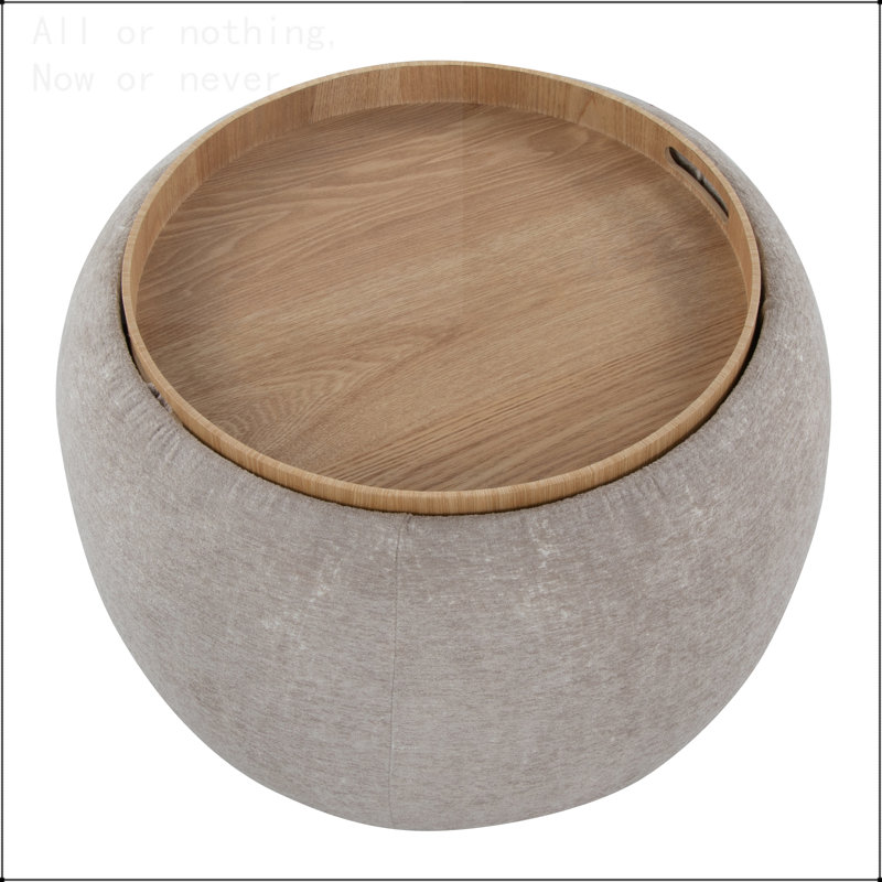 Repose-pieds plateau en bois naturel et tissu brun clair