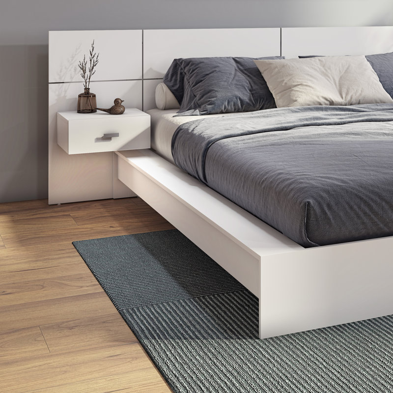 Modern Kaphan Bedroom - Platform Bed with Headboard and Nightstands (2) – Easy Assembly, No Box Spring Required, White, Queen